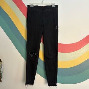 SPANX Jeans Black Skinny Distressed Tummy Control Size Medium